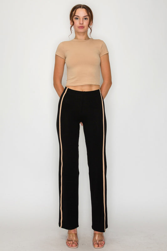 Cotton Spandex Off Center Stripe Pants