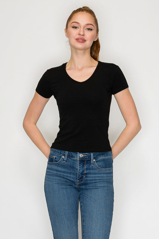 Cotton Spandex V-Nk Tee